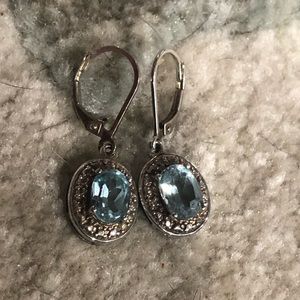 Blue aquamarine and silver drop earrings